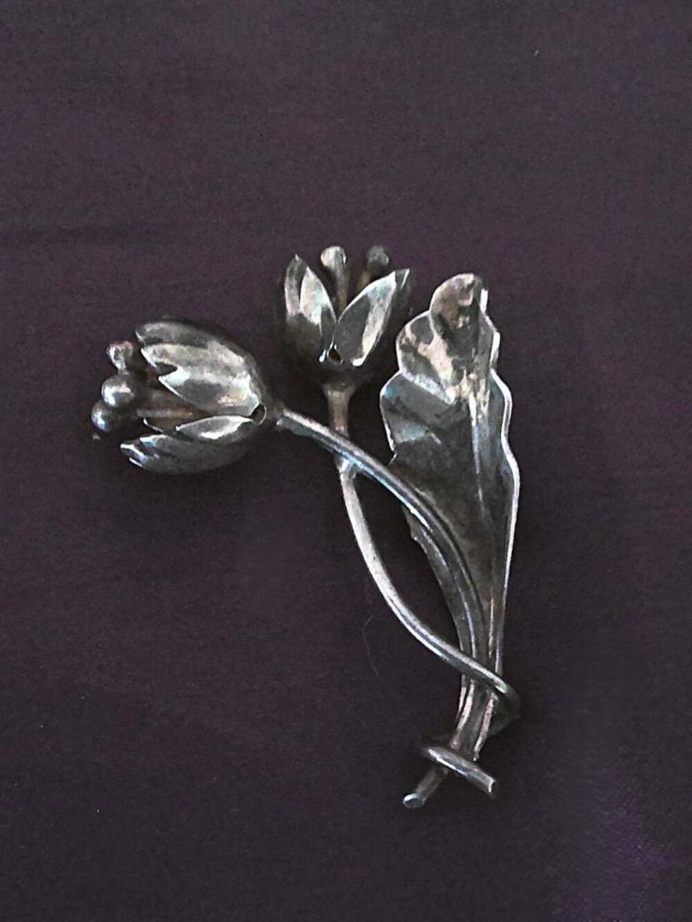 Sterling Silver Rosebud Spray Brooch – 925 & Makers Mark – Vintage Floral Pin
